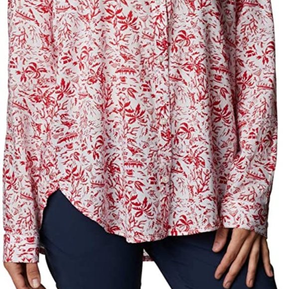 🆕Columbia Women's Slack Water Woven Long Sleeve Shirt, Red Spark Kona Print,NWT - Picture 5 of 6